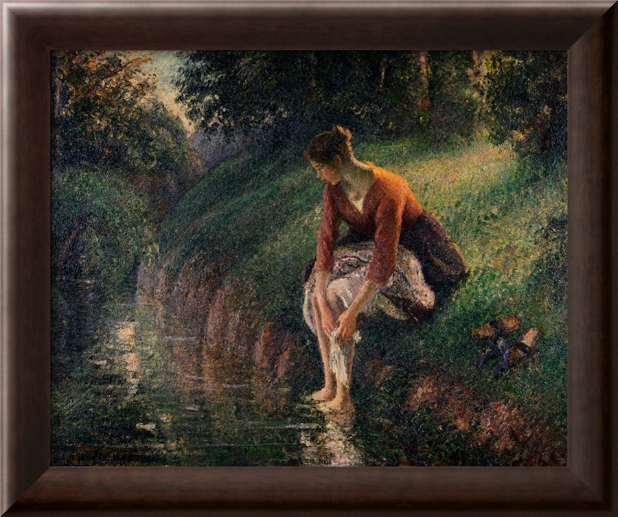 Young Woman Bathing Her Feet in a Brook - Camille Pissarro Paintings